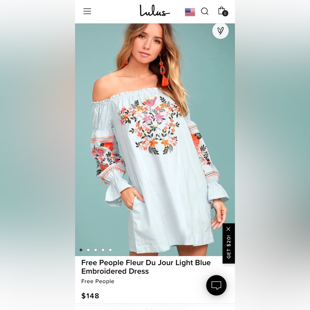 Free People Fleur Du Jour Light Blue Embroidered Dress